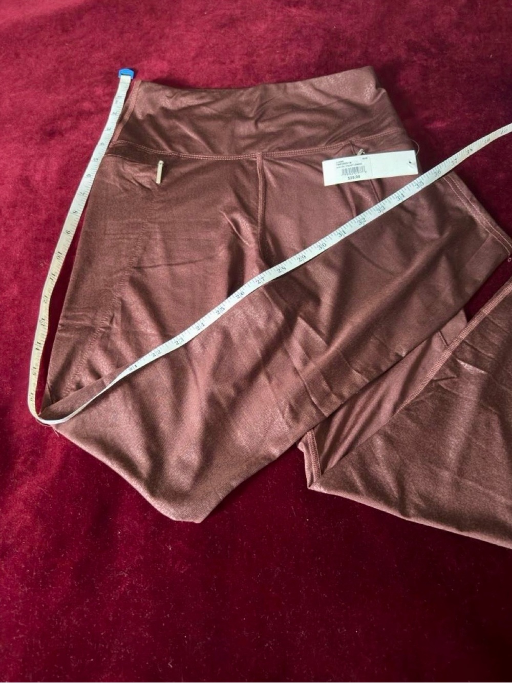 Fabletics Metallic Wine High-Waist Leggings Tahari size S with pockets